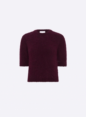 FURRY KNIT ELB. LENGHT SL. TOP PLUM