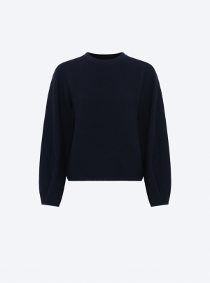 PLEATED LONG SLEEVE KNIT TOP MIDNIGHT