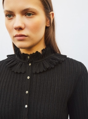 CHEV. KNIT BLOUSE OPEN STITCH DEEP BLACK