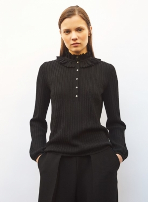 CHEV. KNIT BLOUSE OPEN STITCH DEEP BLACK