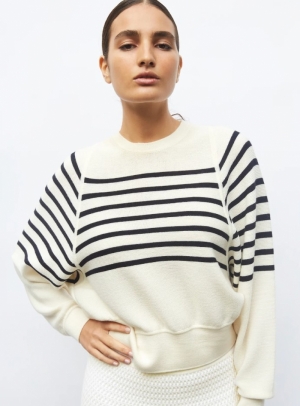 MOLLI ICONIC FINE BRETON SWEAT NATURAL-MIDNIGH