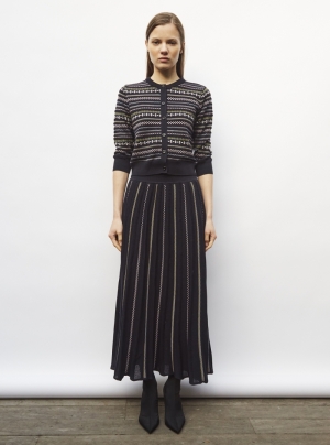 NEW FAIR ISLE KN LONG FL SKIRT MIDNIGHT-MULTI