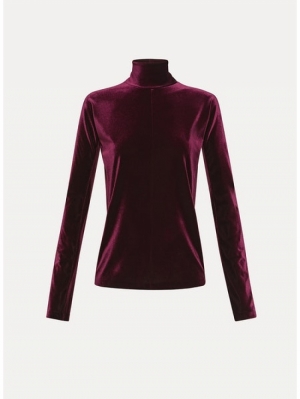 STRETCH VELVET TURTLE NECK T  RUBY 2511