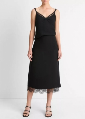 LACE PANELED STRAIGHT SKIRT 001BLK