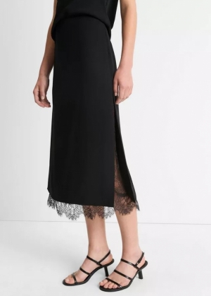 LACE PANELED STRAIGHT SKIRT 001BLK