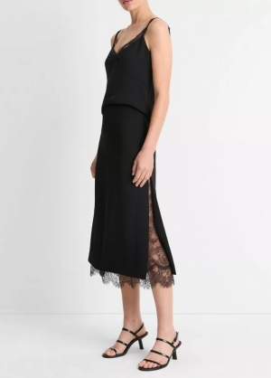 LACE PANELED STRAIGHT SKIRT 001BLK