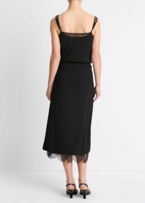 LACE PANELED STRAIGHT SKIRT 001BLK