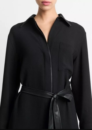 LEATHER TRIM SHIRT DRESS 001BLK