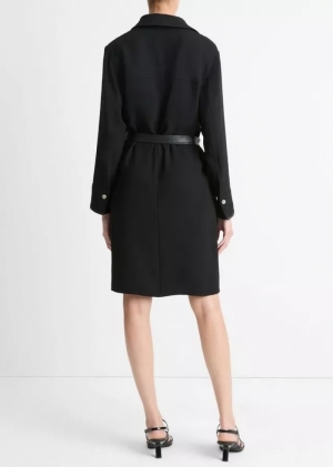 LEATHER TRIM SHIRT DRESS 001BLK