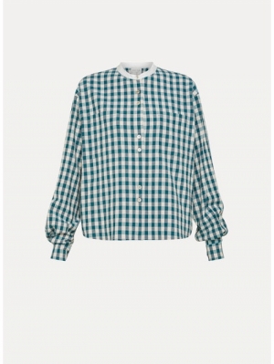 COTTON GINGHAM BOXY SHIRT PEACOCK 9010