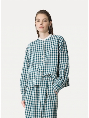 COTTON GINGHAM BOXY SHIRT PEACOCK 9010