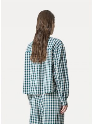 COTTON GINGHAM BOXY SHIRT PEACOCK 9010