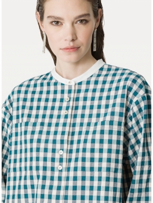 COTTON GINGHAM BOXY SHIRT PEACOCK 9010