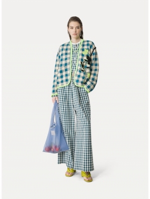 COTTON GINGHAM BOXY SHIRT PEACOCK 9010