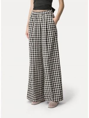 COTTON GINGHAM WIDE LEG PANTS ABISSO 5099