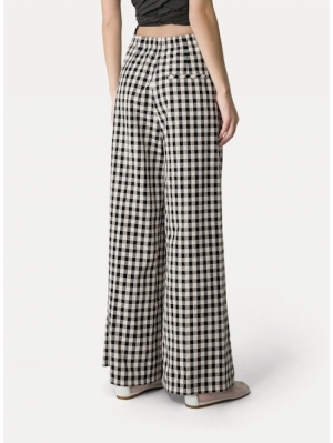 COTTON GINGHAM WIDE LEG PANTS ABISSO 5099