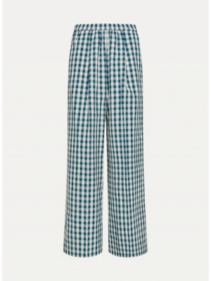 COTTON GINGHAM WIDE LEG PANTS PEACOCK 9010