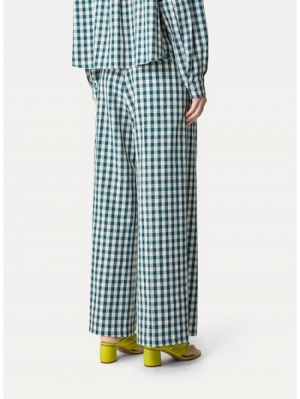 COTTON GINGHAM WIDE LEG PANTS PEACOCK 9010