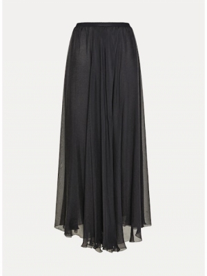 CHIFFON SILK ELAST LONG SKIRT NOIR 8016