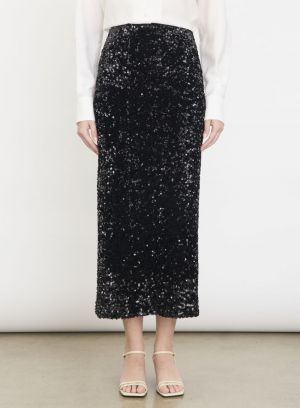 SEQUINS ON VELVET COLUMN MAXI  001BLK