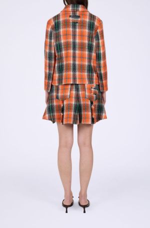 GRAPHIC WOOL CHECK DRAPY SKIRT MANDARIN ORANGE