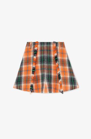 GRAPHIC WOOL CHECK DRAPY SKIRT MANDARIN ORANGE