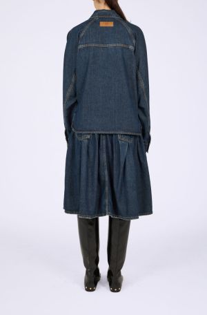 SLUB MIX DENIM MIDI SKIRT DARK BLUE VINTA