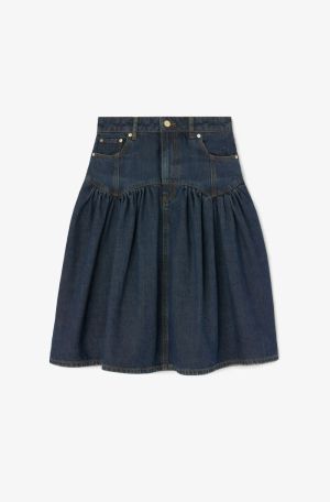 SLUB MIX DENIM MIDI SKIRT DARK BLUE VINTA