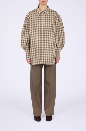LIGHT CHECK FLANNEL PLEATED SL OYSTER GRAY 873