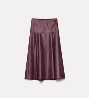 ECO LEATHER MIDI SKIRT BORDEAUX 2504